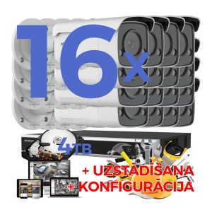 16 IP kameru novērošanas sistēma ar uzstādīšanu