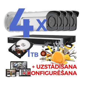 4 IP kameru novērošanas sistēma ar uzstādīšanu